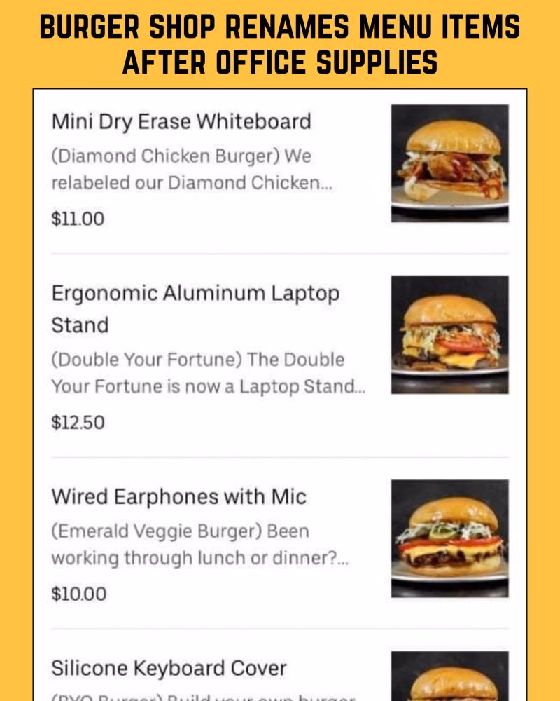 Good Fortune Burger in Toronto renamed their menu items as officer